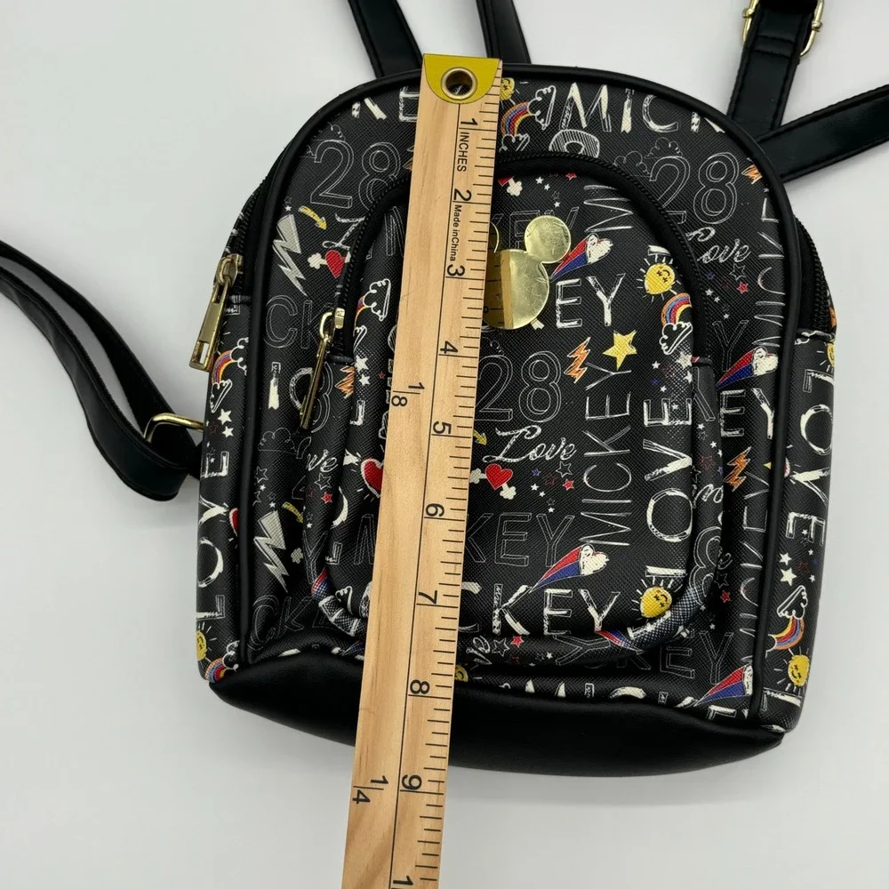 Disney Mickey Mouse Mini Backpack Black Gold‎ Lettering Pattern Print Cute